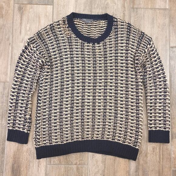 Vince Sweater Womens S Mercerized Texture Knit Coastal Navy Stripes TINY FLAW - Picture 2 of 12